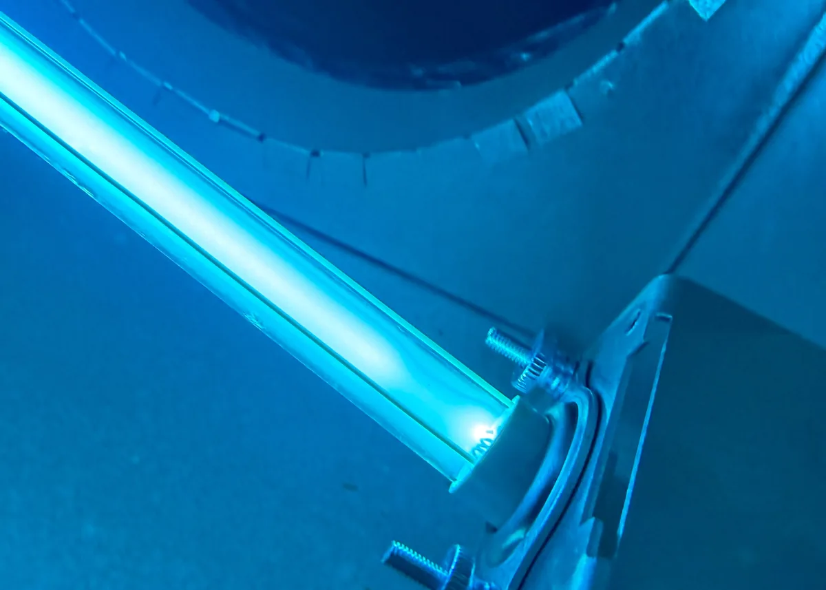 Germicidal UV-C light installed inside an HVAC air duct